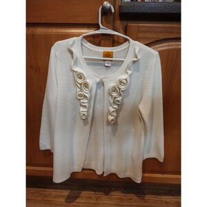 Ruby Rd 3/4 Sleeveless Rosette-Detail 1-Hook Knit Cardigan S Old Money Feminine